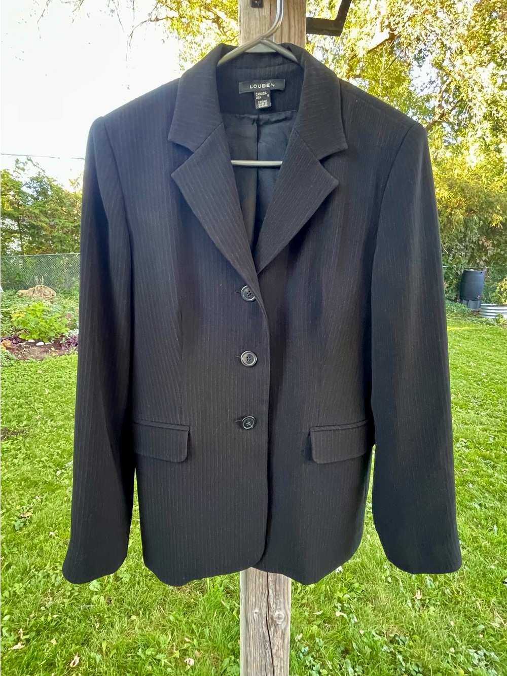 Vintage Louben Canada Pinstripe Blazer Jacket Triacetate Crepe Gray Black 8